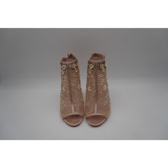 BADGLEY MISCHKA Mesh Flowers/Clear Stones/Open Peep-Toe Stiletto Pumps Size 10, - Picture 1 of 10